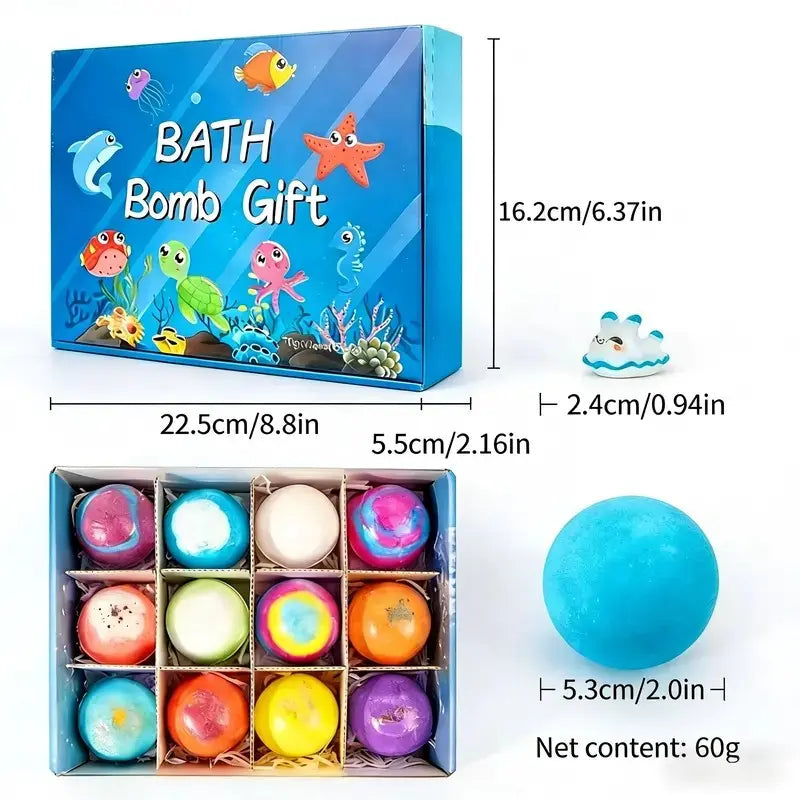 Kids Bath Bombs 12 Pack with Surprise Whale & Aquatic Toys 50g