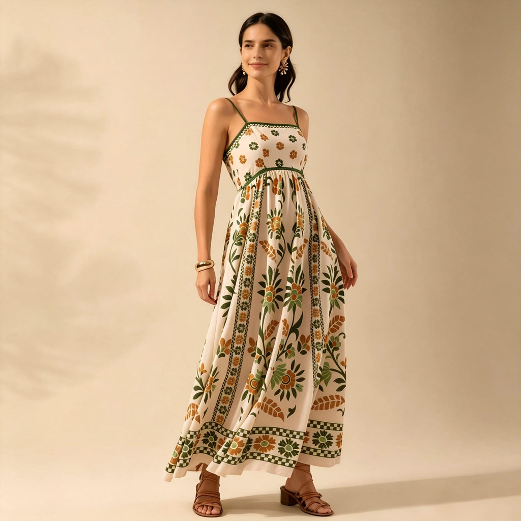 Women's Summer Floral Print Dress - Vacation Style Midi