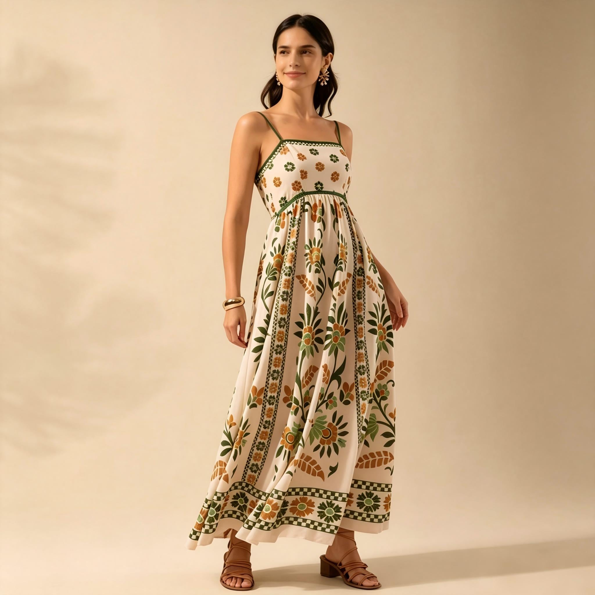 Women's Summer Floral Print Dress - Vacation Style Midi