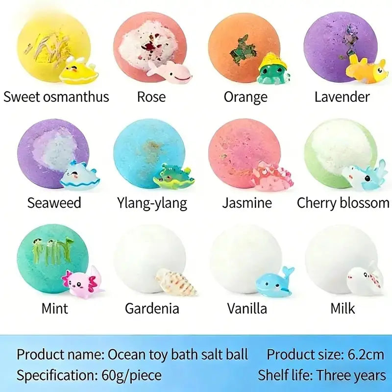 Kids Bath Bombs 12 Pack with Surprise Whale & Aquatic Toys 50g