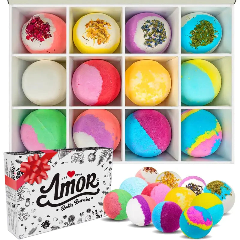 Handmade Bath Bombs 12 - Vegan & Cruelty-Free, Natural Botanicals, Multi-Pack 110g