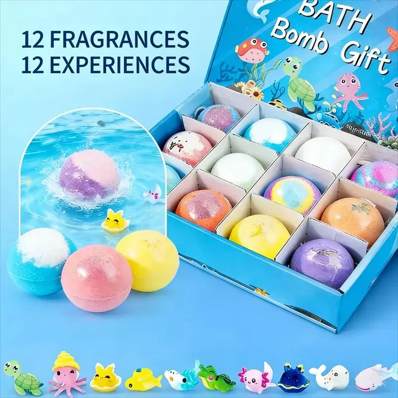 Kids Bath Bombs 12 Pack with Surprise Whale & Aquatic Toys 50g