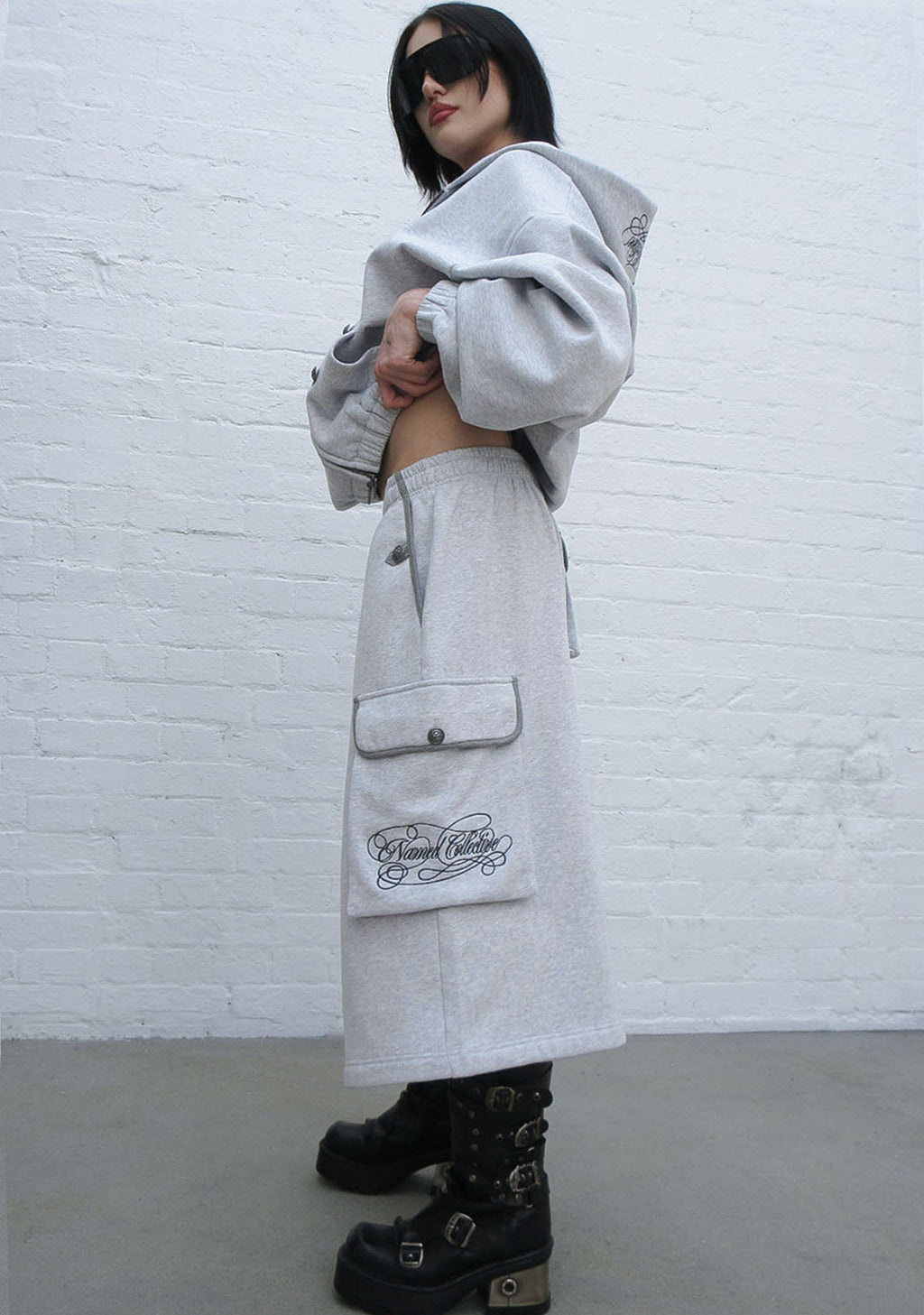 COMMAND OVERSIZED CARGO SWEATSHORTS GREY MARL
