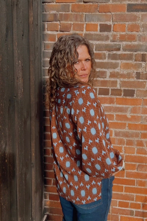Blue Highway Retro Floral Balloon Sleeve Blouse