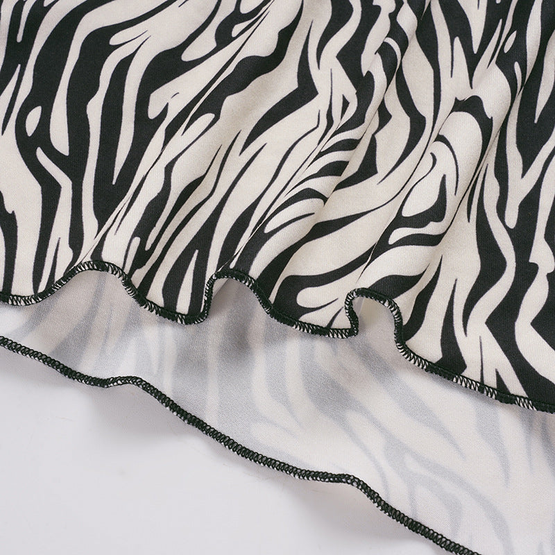 Animal Print Irregular Asymmetric Backless Deep V Plunge Halter Dress Street Sexy