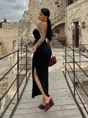 Summer Sexy Halter Three Dimensional Decoration Hollow Out Cutout Backless Leg Exposed Dress Women Clothing