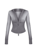 RUMOUR STUDDED FITTED ZIP HOODIE GRADIENT GREY