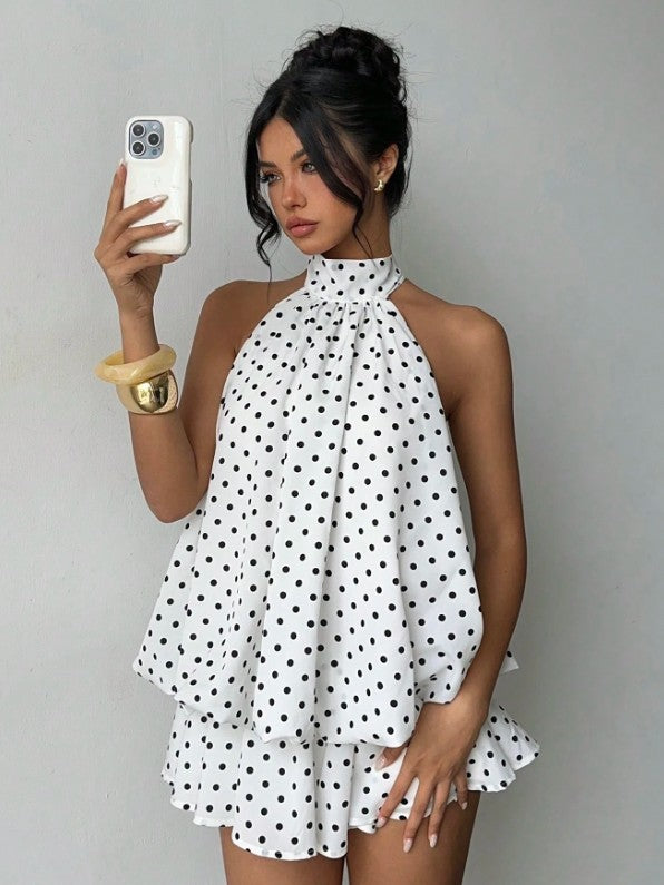Women's Chiffon Halter Mini Dress – High-Waist Open-Back A-Line Dress