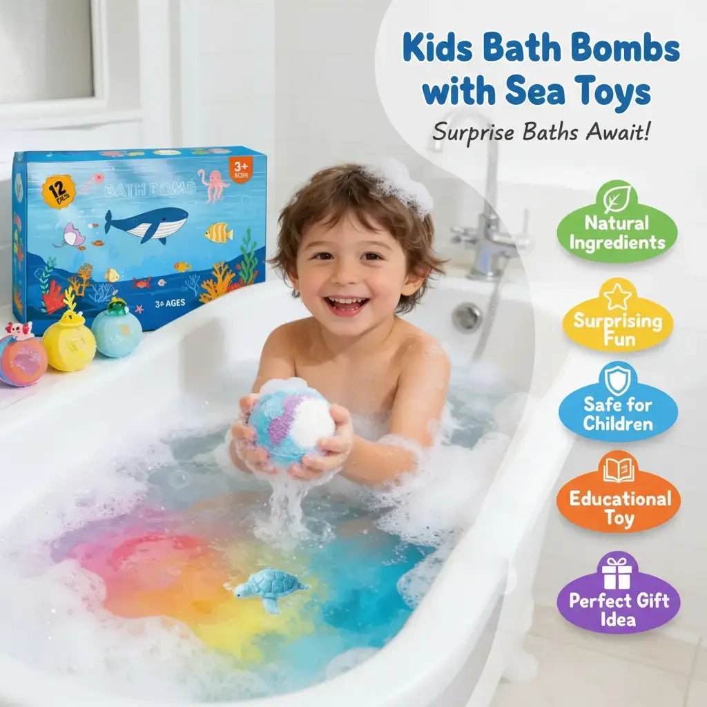 Kids Bath Bombs 12 Pack with Surprise Whale & Aquatic Toys 50g