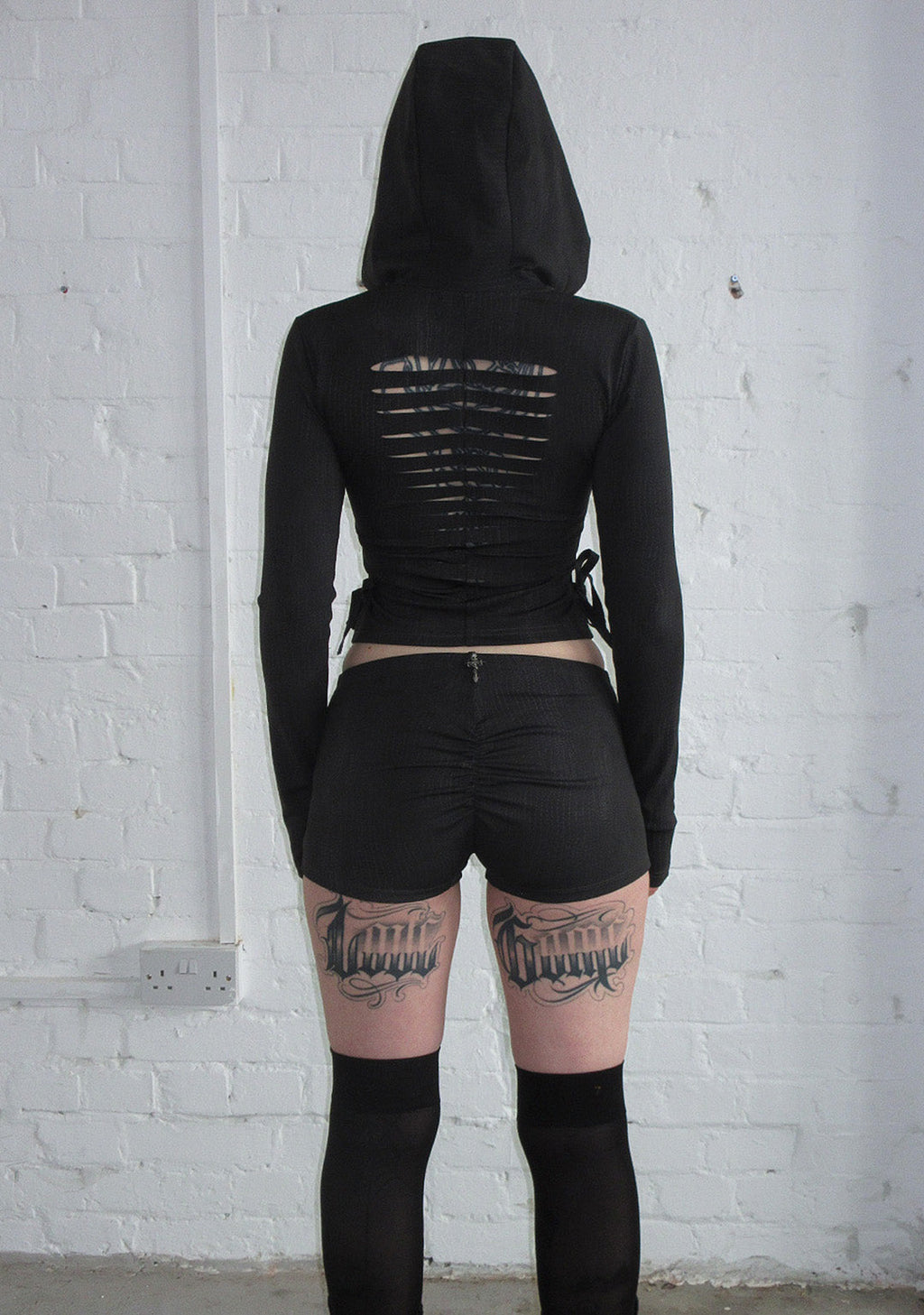 ENVY SNAKESKIN SLASHED SCULPT STRETCH ZIP HOODIE CHARCOAL